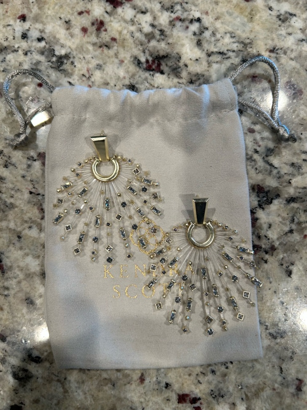 Kendra Scott Gold and Clear Crystal Radiant Fan Drop Statement Earrings